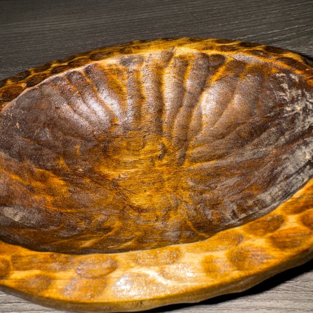 Unique Hand Carved Wood Bowl Spoon Brown 11” Primitive - Picture 3 of 5